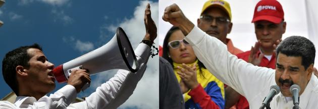 Juan Guaido (g) et Nicolas Maduro [Federico Parra, YURI CORTEZ / AFP/Archives]