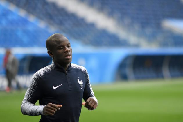 N'Golo Kanté, à l'entrainement avec l'Equipe de France, le 9 juillet 2018 à Saint-Pétersbourg [GABRIEL BOUYS                      / AFP]