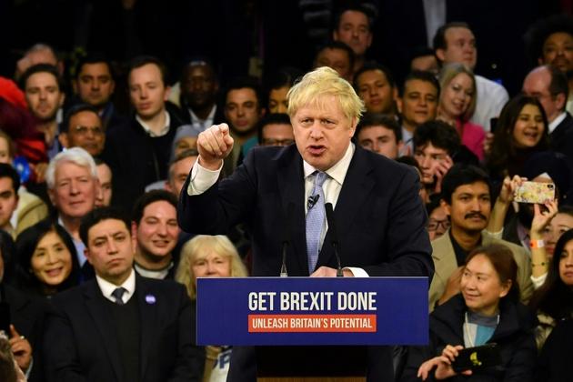 Le Premier ministre britannique, le conservateur Boris Johnson, fait un discours à la veille des législatives, le 11 décembre 2019 à Londres [Ben STANSALL / AFP]