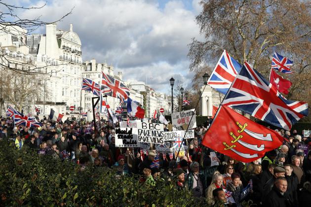 Manifestation pro-Brexit soutenue par l'Ukip (Parti pour l'indépendance du Royaume Uni) à Londres le 9 décembre 2018 [Adrian DENNIS / AFP]