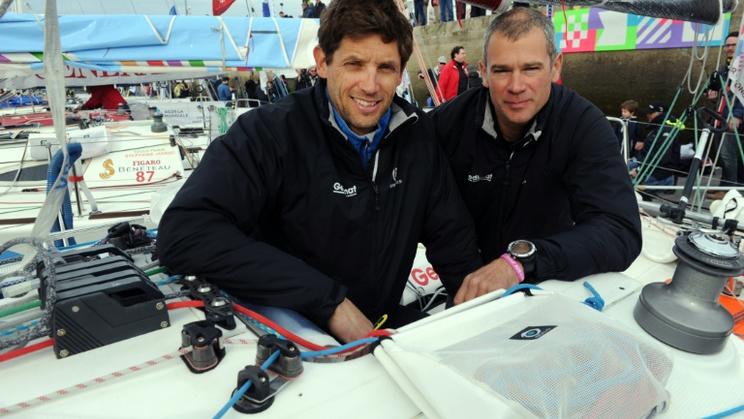 Les skippers Erwan Tabarly et Thierry Chabagny, le 3 avril 2016 à Concarneau [FRED TANNEAU / AFP/Archives]