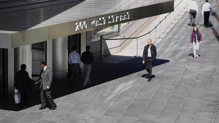 L'entrée du siège de la banque d'affaires américaine Goldman Sachs à New York, le 14 mars 2012 [Mario Tama / Getty Images/AFP/Archives]