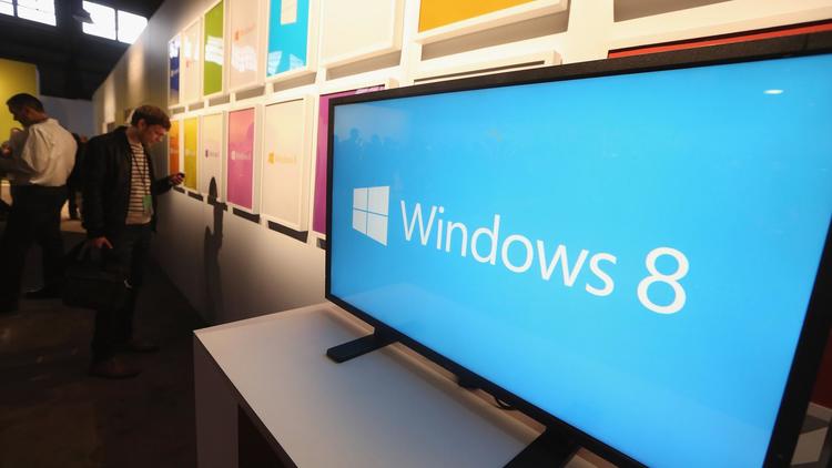 Le logo de Windows 8 lors de sa conférence de presse de lancement, le 25 octobre 2012 à New York [Mario Tama / Getty Images/AFP/Archives]