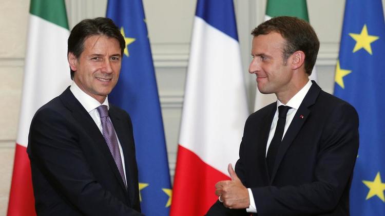 Giuseppe Conte et Emmanuel Macron lors d'une visite du chef du gouvernement italien à l'Elysée, en juin 2018. 