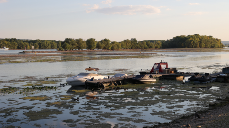 Le péniches pourraient bientôt ne plus pouvoir naviguer sur le Rhin en raison de la sécheresse. [Yann Schreiber / AFP]