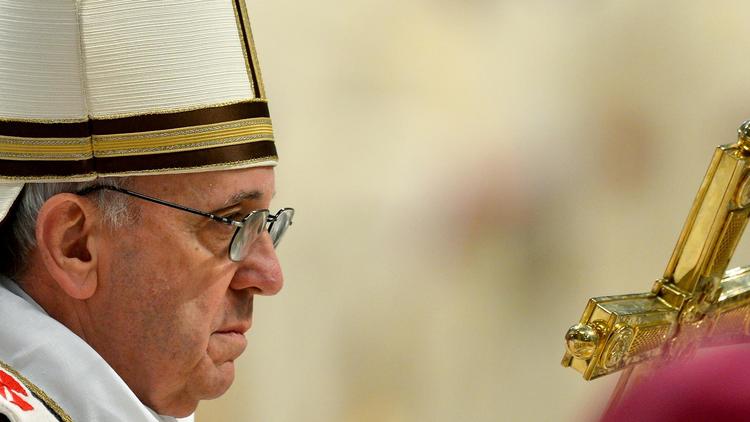 Le pape François célèbrant une messe à Saint-Pierre au Vatican, le 28 mars 2013 [Vincenzo Pinto / AFP]