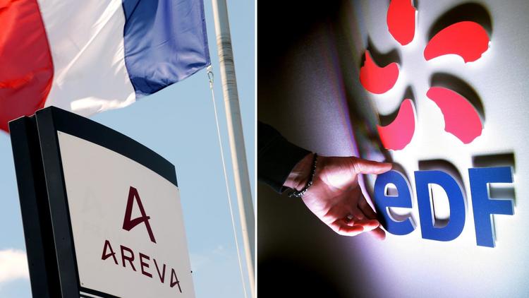 Un montage de deux photos des logos d'Areva et EDF [Jean-Pierre Clatot / AFP/Archives]