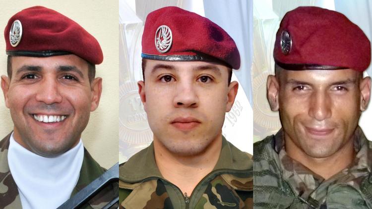 Photos des soldats tués par  Mohamed Merah. De g. à d.: Imad Ibn Ziaten, Abel Chennouf et Mohamed Legouade [ / Sirpa/AFP/Archives]