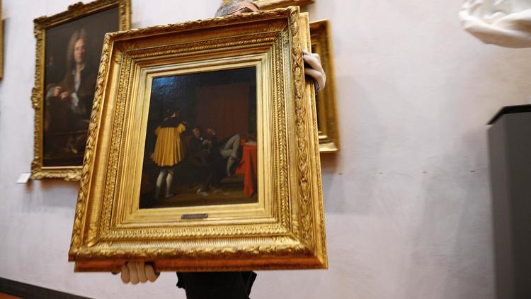Le tableau "L'Arétin et l'envoyé de Charles Quint" présenté le 26 septembre au Musée des Beaux-Arts de Lyon (MBA) [Philippe Desmazes / AFP/Archives]