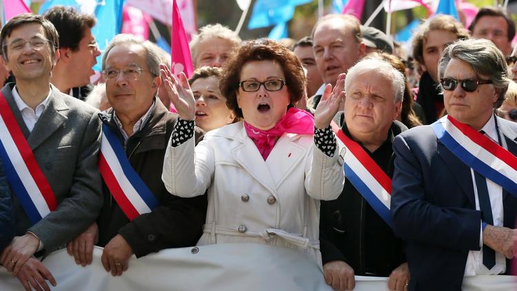 Christine Boutin (C) lors de la manifestation contre le mariage homosexuel, le 21 avril 2013 à Paris [Thomas Samson / AFP/Archives]