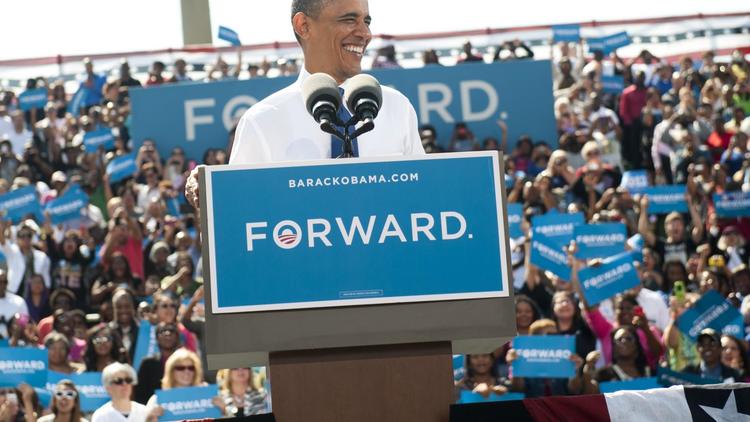 Le président américain Barack Obama prononce un discours de campagne à Woodbridge, en Virginie, le 21 septembre 2012 [Saul Loeb / AFP]