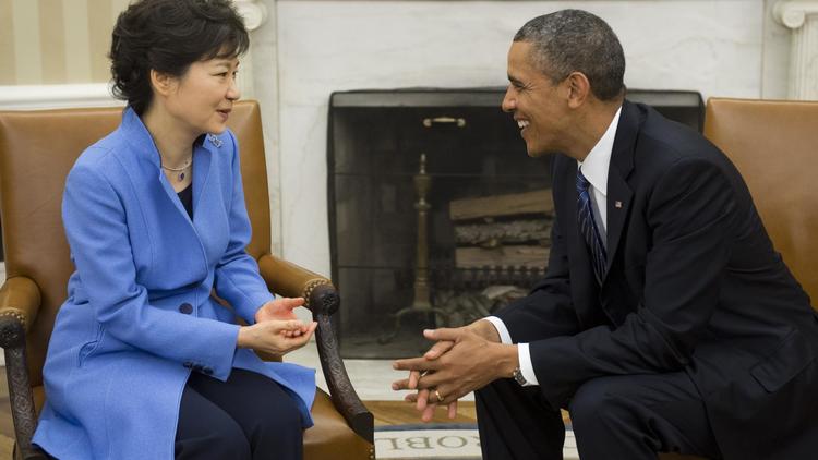 Le président américain Barack Obama reçoit son homologue sud-coréenne Park Geun-Hye le 7 mai 2013 à Washington [Saul Loeb / AFP]