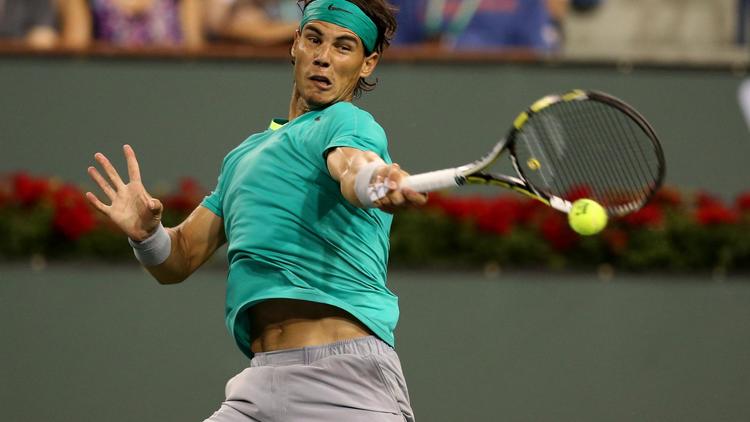Retour de Rafael Nadal dans son match contre Roger Federer, le 14 mars 2013 à Indian Wells [Stephen Dunn / Getty Images/AFP]