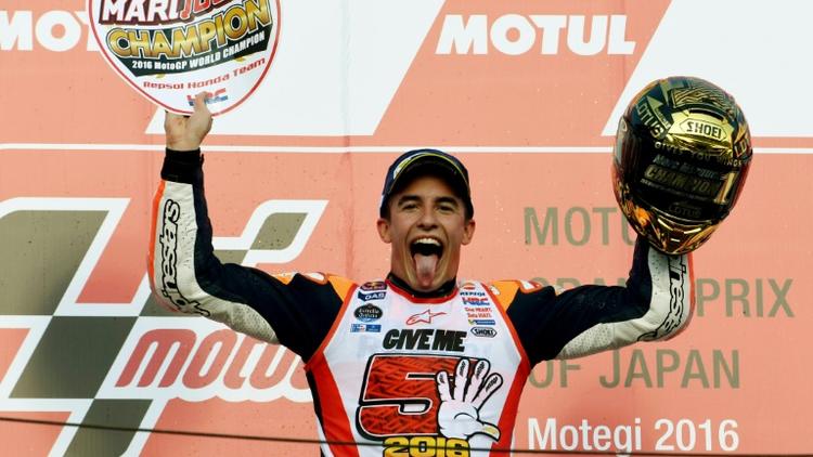 L'Espagnol Marc Marquez, sacré champion du monde de MotoGP, le 16 octobre 2016 à Motegi au Japon [TOSHIFUMI KITAMURA / AFP]