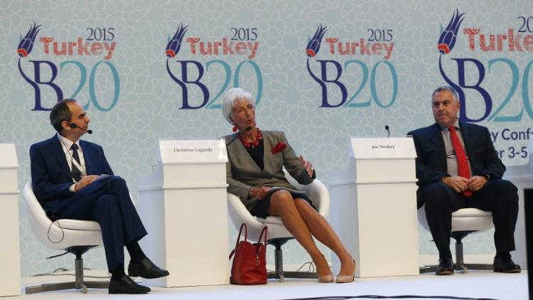 La directrice générale du FMI Christine Lagarde (c) s'exprime lors de la réunion des grands argentiers du G20 à Ankara, le 4 septembre 2015 [ADEM ALTAN / AFP]