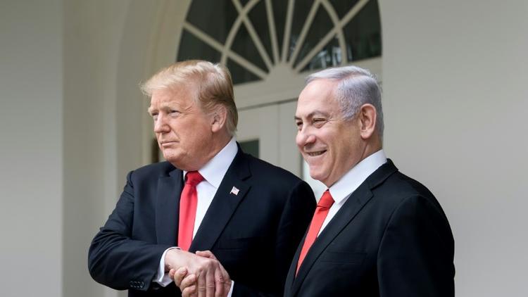 Le président américain Donald Trump et le Premier ministre israélien Benjamin Netanyahu, le lundi 25 mars à la Maison Blanche [Brendan Smialowski / AFP]