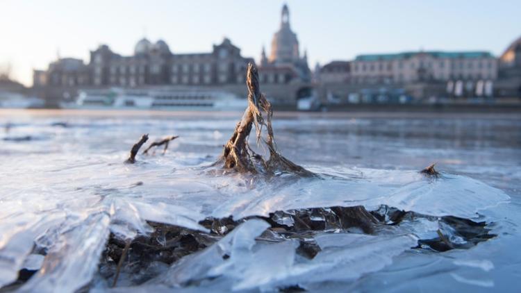 Les rives gelées de l'Elbe, le 26 février 2018 à Dresde, en Allemagne [Sebastian Kahnert / dpa/AFP]
