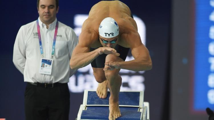 Florent Manaudou lors de la demi-finale du 50 m des championnats d'Europe de natation en petit bassin, le 6 décembre 2019 à Glasgow [NEIL HANNA / AFP]