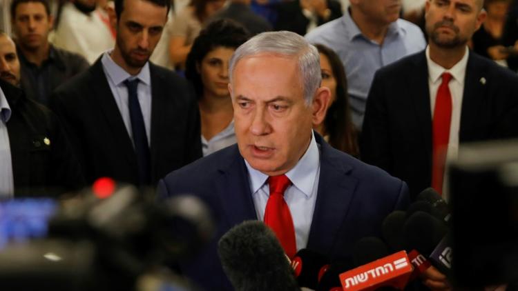 Le Premier ministre Benjamin Netanyahou fait une déclaration aux médias après le vote de la dissolution du parlement israélien, le 29 mai 2019 à Jérusalem [Menahem KAHANA / AFP]