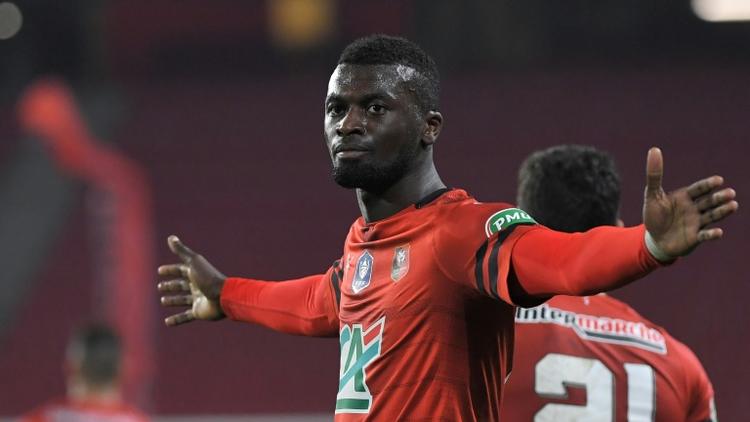 L'attaquant de Rennes Mbaye Niang, auteur du deuxième but contre Orléans, en Coupe de France, le 27 février 2019 au Roazhon Park  [LOIC VENANCE / AFP]