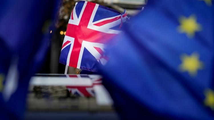 Le drapeau du Royaume-Uni, le 30 janvier 2020, lors d'une manifestation contre le Brexit près du parlement européen à Bruxelles [Kenzo TRIBOUILLARD / AFP]