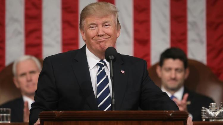 Le président américain Donald Trump lors de son premier discours de politique générale devant le Congrès, au Capitole à Washington, le 28 février 2017 [JIM LO SCALZO / EPA POOL/AFP]