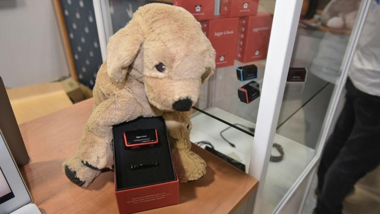 Ce gadget de Jagger & Lewis, qui mesure les émotions et l'activité de votre chien au CES de Las Vegas, le 11 janvier 2018 [MANDEL NGAN / AFP]