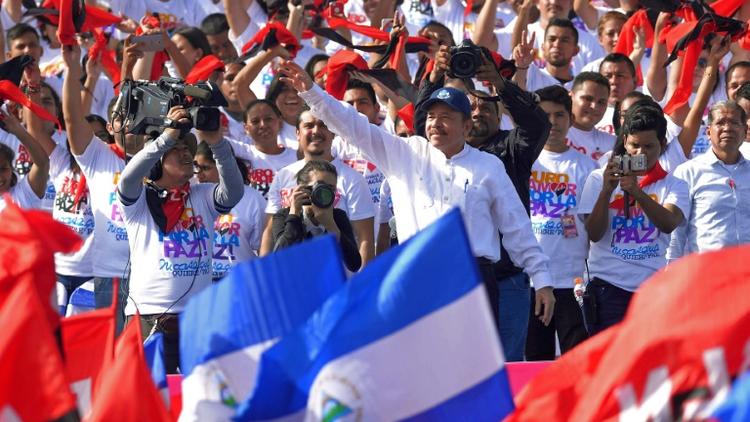 Le président Daniel Ortega lors d'un rassemblement de ses partisans pour le 39e anniversaire de la révolution sandiniste, le 19 juillet 2018 à Managua, au Nicaragua [MARVIN RECINOS / AFP]