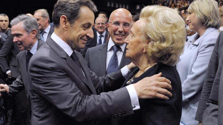 Nicolas Sarkozy et Bernadette Chirac lors d'un meeting le 20 avril 2012 à Nice [Philippe Wojazer / AFP/Archives]