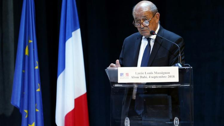 Le chef de la diplomatie française Jean-Yves Le Drian à Abou Dhabi le 4 septembre 2018 [Mahmoud KHALED / AFP/Archives]