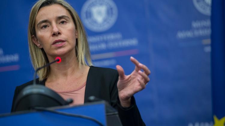 La chef de la diplomatie de l'UE Federica Mogherini lors d'une conférence de presse le 7 octobre 2016, à Bucarest [DANIEL MIHAILESCU / AFP/Archives]