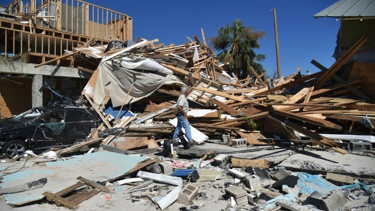 Les restes d'une maison dans la localité de Mexico Beach, en Floride, le 12 octobre 2018 [HECTOR RETAMAL / AFP]