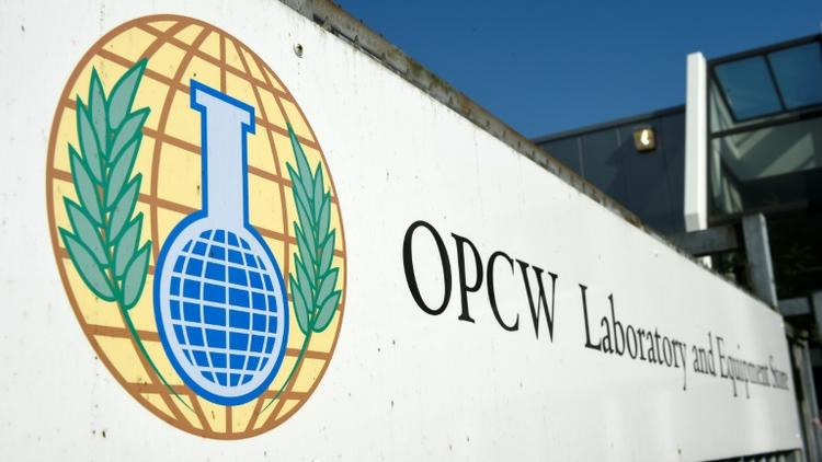 Entrée du siège de l'Organisation pour l'interdiction des armes chimiques, l'OIAC, (Organisation for the prohibition of chemical weapons, OPCW), à La Haye, le 20 avril 2017 [JOHN THYS / AFP/Archives]