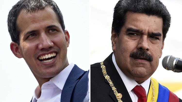 Montage de portraits de l'opposant vénézuélien Juan Guaido (gauche) et du président Nicolas Maduro (droite) [STF / AFP]