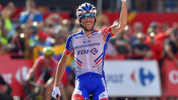 Thibaut Pinot vainqueur de la 19e étape du Tour d'Espagne le 14 septembre 2018 [ANDER GILLENEA / AFP]