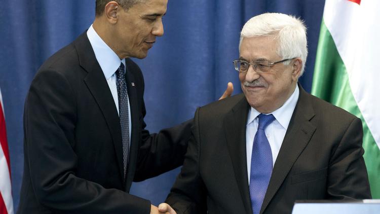 Le président américain Barack Obama et son homologue palestinien Mahmoud Abbas (d), le 21 mars 2013 à Ramallah [Saul Loeb / AFP/Archives]