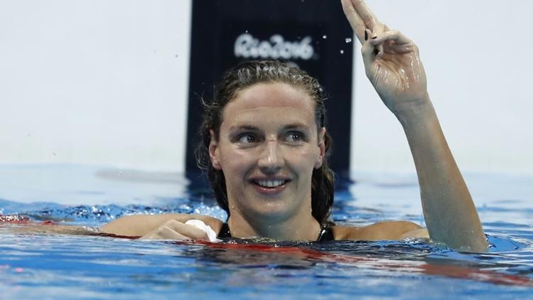 La Hongroise Katinka Hosszu après sa victoire sur 400 m 4 nages et son record du monde, aux JO de Rio le 6 août 2016 [Odd ANDERSEN / AFP]
