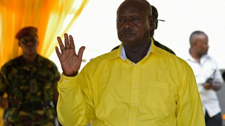 Le chef de l'Etat sortant d'Ouganda, Yoweri Museveni, lors d'une réunion électorale le 16 février 2016 à Kampala [Isaac Kasamani / AFP/Archives]