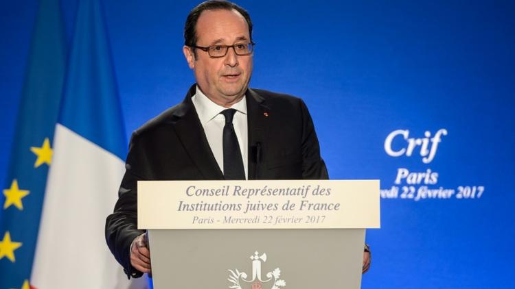 Le président français François Hollande au dîner annuel du Crif, le 22 février 2017 à Paris [Christophe Petit Tesson / POOL/AFP]