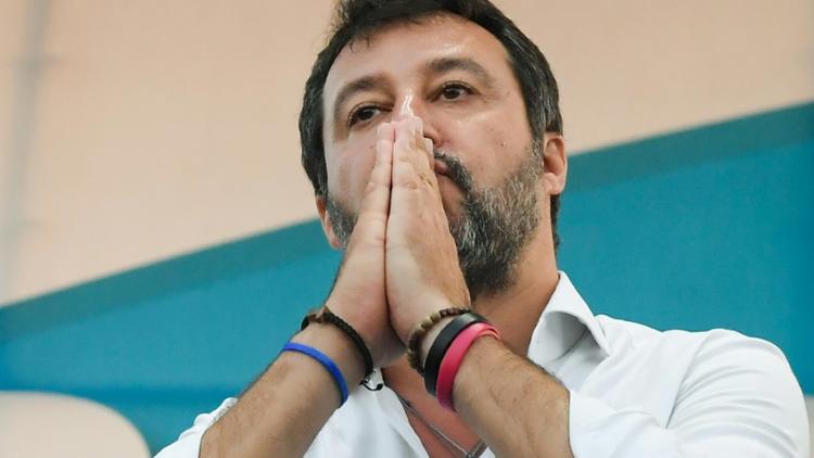 Le leader souverainiste italien Matteo Salvini lors d'un grand rassemblement contre le gouvernement à Rome, le 19 octobre 2019 [Tiziana FABI / AFP/Archives]