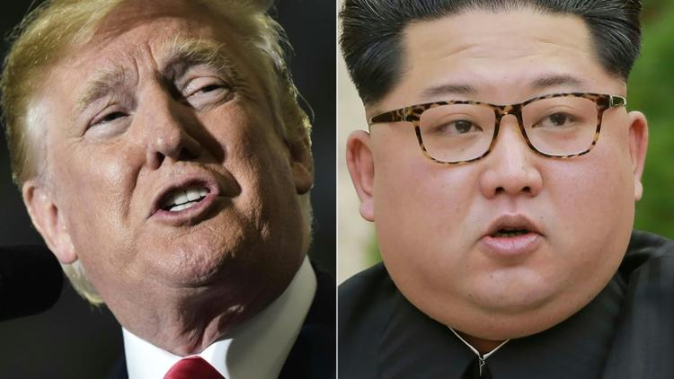 Montage photo réalisé le 10 mai 2018 du président américain Donald Trump et du dirigeant nord-coréen Kim Jong-Un (photo fournie par l'agence nord-coréenne KCNA le 21 avril 2018). [Mandel Ngan, - / AFP/Archives]