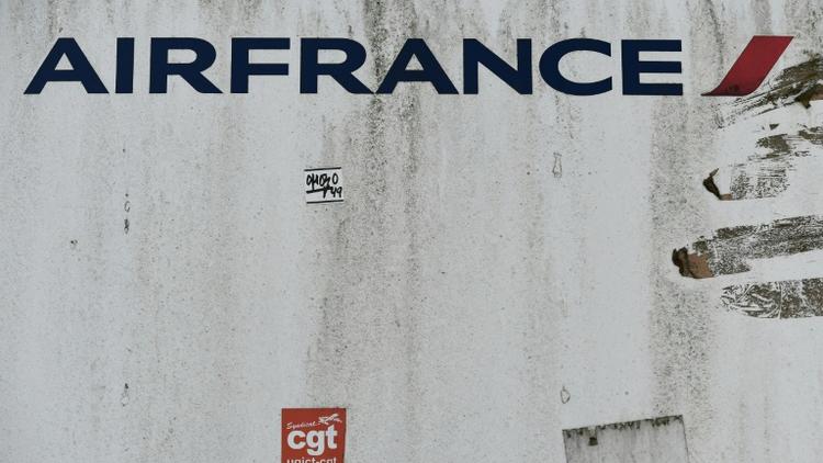 Vue du logo d'Air France au siège de la compagnie aérienne à l'aéroport Charles de Gaulle à Roissy au nord de Paris, le 11 avril 2018 [Philippe LOPEZ / AFP]