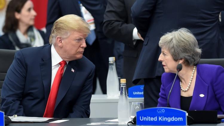 Le président américain Donald Trump et la dirigeante britannique Theresa May lors d'un sommet du G20 à Buenos Aires en novembre 2018 [SAUL LOEB / AFP/Archives]
