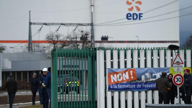 Des salariés de Fessenheim manifestent contre la fermeture de la centrale, le 19 janvier 2018 [FREDERICK FLORIN / AFP]