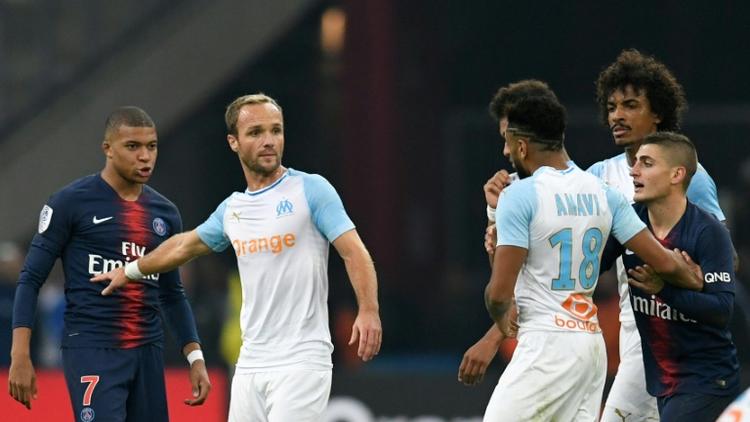 Les joueurs du Paris SG et de Marseille lors de la rencontre de Ligue 1 à Marseille le 28 octobre 2018 [CHRISTOPHE SIMON / AFP/Archives]