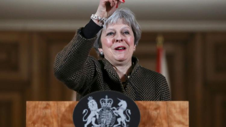 La Première ministre britannique Theresa May lors d'une conférence de presse à Londres, le 14 avril 2018  [SIMON DAWSON / POOL/AFP]