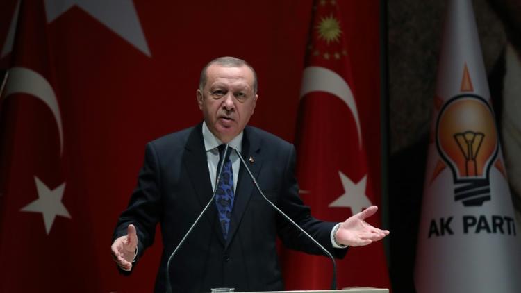 Le président turc Recep Tayyip Erdogan lors d'un disccours devant le parti de la Justice et du Développement (AKP, au pouvoir), le 26 décembre 2019 à Ankara. [MURAT KULA / TURKISH PRESIDENTIAL PRESS SERVICE/AFP/Archives]