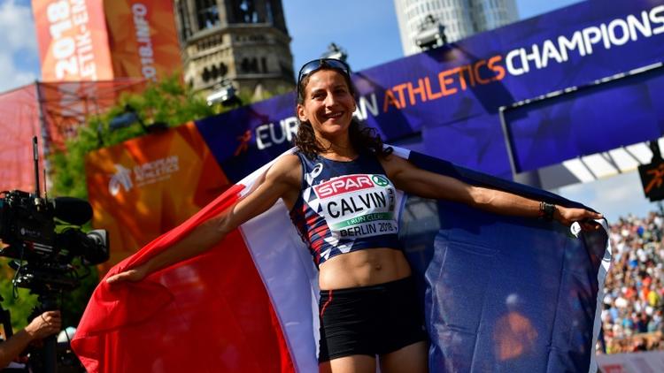 La Française Clémence Calvin, médaille d'argent du marathon des Championnats d'Europe, à Berlin, le 12 août 2018 [Andrej ISAKOVIC / AFP]