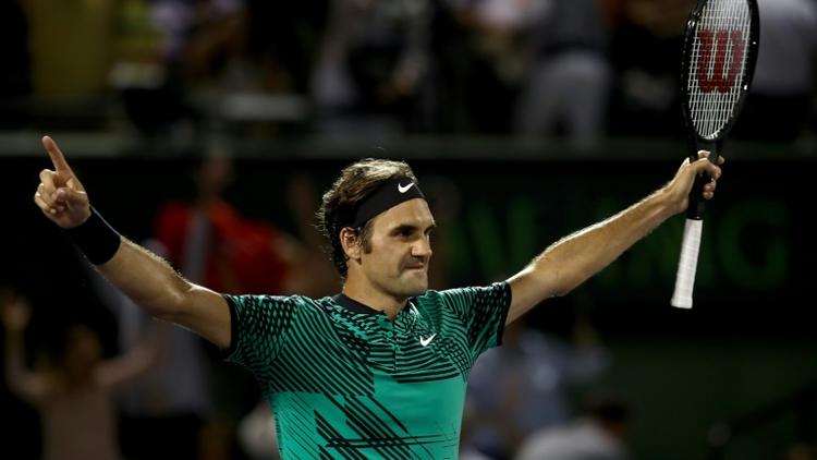Federer qualifié pour la finale du Masters 1000 de Miami en battant l'Australien Nick Kyrgios, le 31 mars à Key Biscayne [JULIAN FINNEY / GETTY IMAGES NORTH AMERICA/AFP]