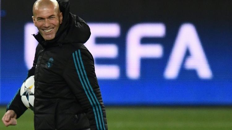 Zinedine Zidane lors d'une séance d'entraînement du Real Madrid au Parc des Princes à Paris, le 5 mars 2018  [FRANCK FIFE / AFP]